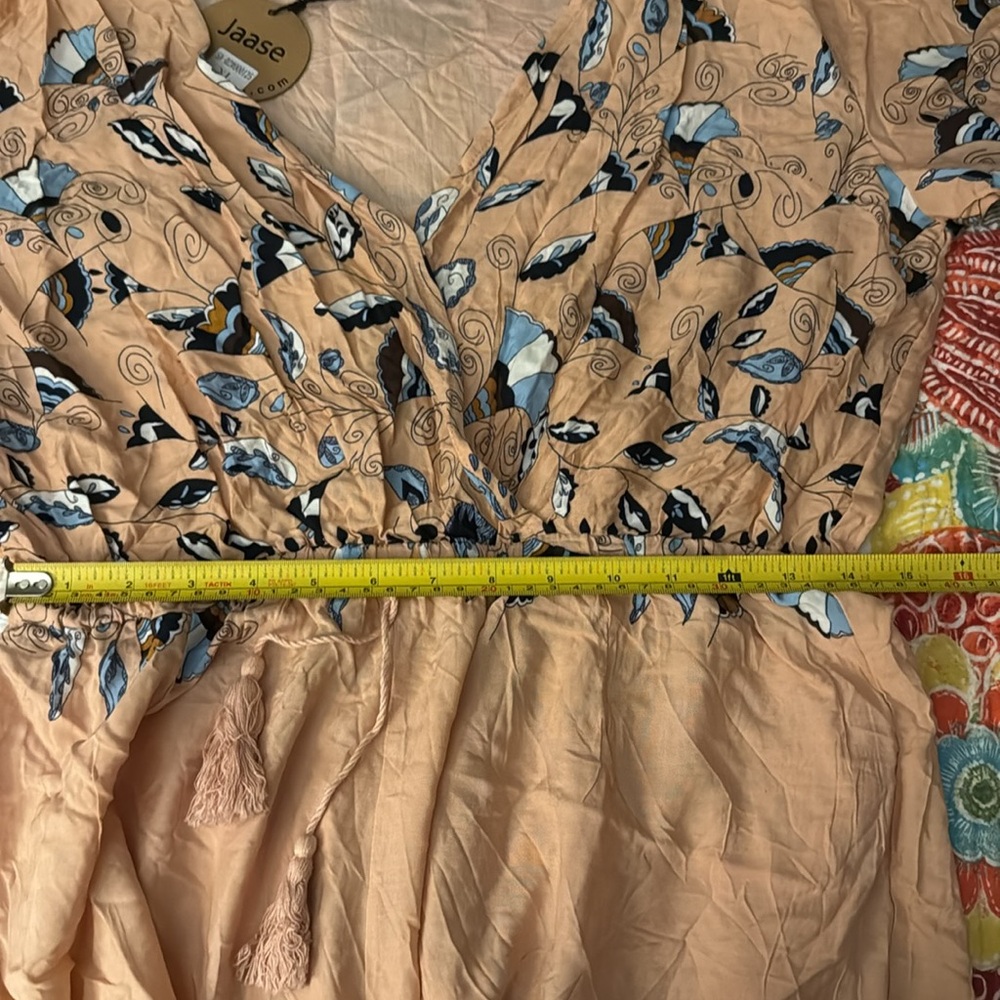 Anthropologie Jaase Floral Dandelion Wide Leg Jumpsuit Peach Blue Size XL Women - Picture 12 of 13
